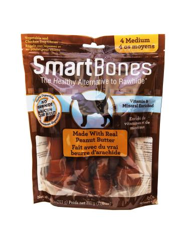 SmartBones Peanut Butter Medium Bones 4ct 11.0oz 311g. 311 g (Pack of 1) SmartBones Peanut Butter Medium Bones 4ct 11.0oz 311g