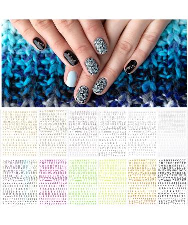 OIIKI 12 Sheets 3D Holographic Letters Nail Stickers - Fluorescent Color Self Adhesive Decals for Women Girls Nail Art - Style 1 - Buy Online on GoSupps.com