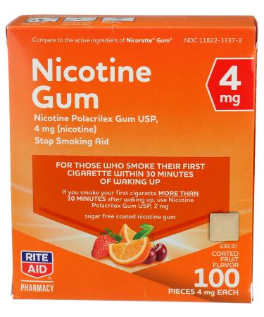 Rite Aid Nicotine Gum, 4 mg - 100 Count | Quit Smoking Aid | Nicotine Replacement Gum (Fruit)