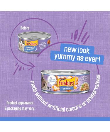 Friskies Shredded Wet Cat Food Turkey & Cheese Dinner in Gravy - 156 g Can (24 Pack) - Buy Online on GoSupps.com