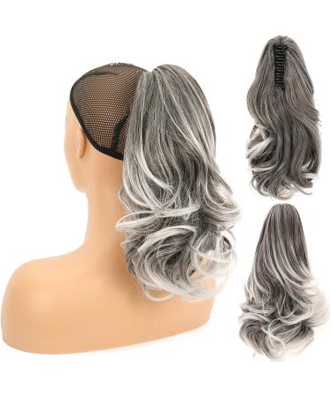 Clip Ponytail Extension MICMART 14 Synthetic Curly Clip In On Hair Jaw Pony Tail Natural Wavy Hairpiece for Women Girls (14inches-Curly  Natural Black Tip Gray) 14 Inch-Curly Natural Black Tip Gray