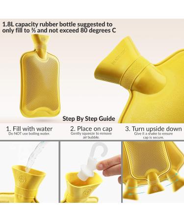 Durable 1.8L Rubber Hot Water Bottle - 2 & 3 Pack - Eco-Friendly Heat Bottles for Adults & Kids - Yellow Bed Bottle for Soothing Relief - Buy Online on GoSupps.com