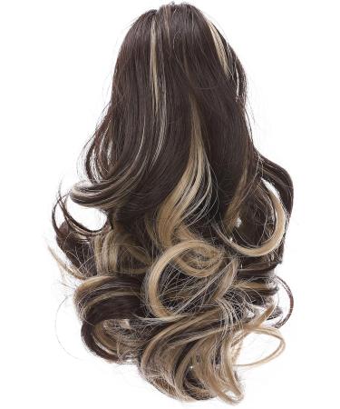 Claw Ponytail Hair Extension - 12 Dark Brown & Ash Blonde Synthetic Hairpiece | Clip-in Long Short Curly Style - Buy Online on GoSupps.com
