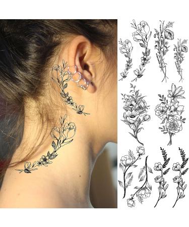 JOEHAPY 19 Sheets 3D Sexy Flower Temporary Tattoos for Women Neck Arm - Waterproof Small Fake Tattoo Stickers - Floral Sunflower Rose Wild Plants - Adult Tattoo Kits - Buy Online on GoSupps.com