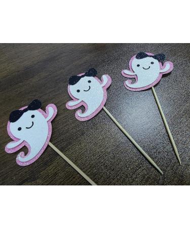 Pink and Black Glitter Ghost Cupcake Toppers- Ghost Decorations Pink and Black Halloween Party Decorations Halloween Baby Shower Cupcake Toppers Decor - Buy Online on GoSupps.com