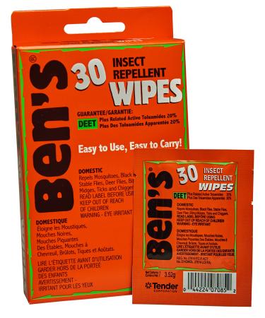 Ben's 30% DEET Mosquito, Tick and Insect Repellent Wipes, 12 Count, One Color