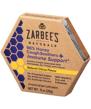 Zarbee's Naturals 96% Honey Cough Soothers + Immune Support, Natural Citrus Flavor, 14 Count