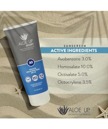 Aloe Up Sport Sunscreen Lotion SPF 30 - Broad Spectrum UVA/UVB Sunscreen Protector for Face and Body - With Hydrating Aloe Vera Gel - Non-Greasy - No White Cast - Reef Safe - Fragrance-Free - 3 Oz. - Buy Online on GoSupps.com
