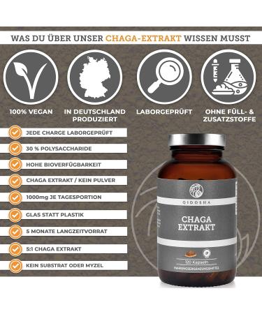 Qidosha Chaga Extract Capsules 1000mg - High Dose 5:1 120 Glass Capsules Wild Collected Birch Mushrooms - Buy Online on GoSupps.com