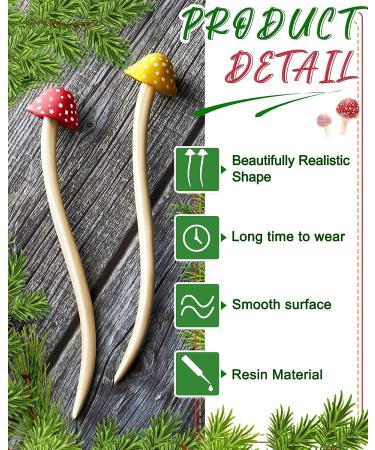 Elegant Mushroom Hair Stick Set for Long Hair - 2 Pcs Chinese Hair Chopsticks for Women - Cute Print Hair Accessories - Reddish Brown Yellow Dots Style - Buy Online on GoSupps.com