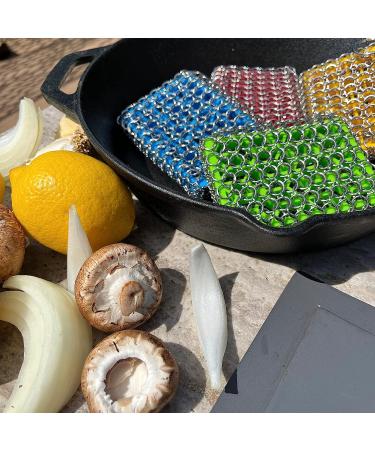 Knapp Made Combo Chainmail Cast Iron Scrubber with Silicone Core - Premium Cleaner for Cookware Skillets Woks - Heavy Duty Rings - Ice Blue - Buy Online on GoSupps.com