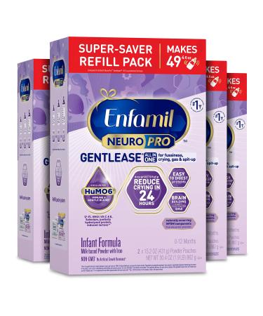 Enfamil NeuroPro Gentlease Baby Formula, Brain and Immune Support with DHA, Clinically Proven to Reduce Fussiness, Crying, Gas & Spit-up in 24 Hours, Non-GMO, Powder Refill Box, 30.4 Oz (Pack of 4) 30.4oz Powder Refill 4 Pack