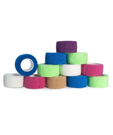 Self Adhesive Bandage Wrap: Non-Woven Breathable & Water-Resistant Vet Wrap for First Aid Self Adhesive - Multicolor- 12 Rolls 1 x 5 Yard