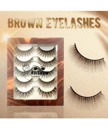 RUISHOW Brown Eyelashes  Colored False Eyelash  5 pairs Handmade Lashes  Wispy Natural Faux Mink Eyelash Mixed Style