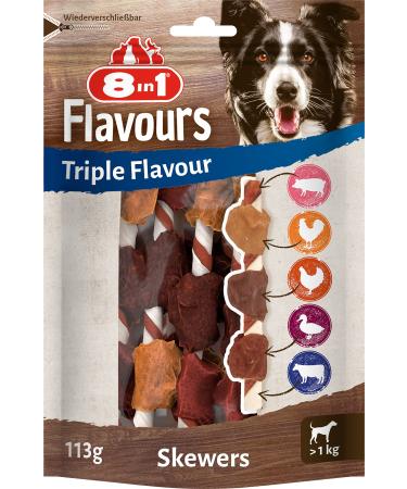 8in1 Triple Flavour Skewers Chew Sticks for Dogs - Chew Snacks with Extra Meat 113g Bag (approx. 6 pieces)