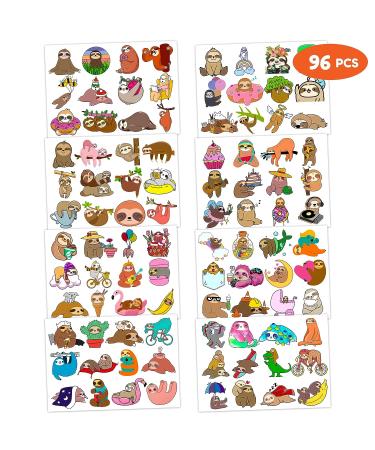 Sloth Temporary Tattoos - Birthday Party Supplies for Kids - 8 Sheets, 96 PCS - Cute Stickers for Girls and Boys - Class Rewards, Carnival, Christmas Decor - Buy Online on GoSupps.com