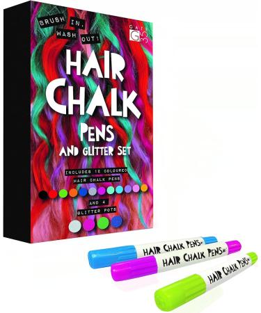 Deluxe Haircover Pins & Glitter Set - 12 Chalk & 4 Glitter Colored Pencils | Perfect Rainbow Birthday Gift for Girls - International Shipping Available - Buy Online on GoSupps.com