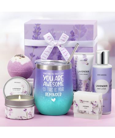 Birthday Gifts for Women Bath and Body Works Gifts Set for Women Spa Gifts Baskets for Women Bubble Bath for Women Lavender Gifts for Women,Mom,Her,Sister,Wife,Auntie Wine Tumbler Purple Womens Gifts