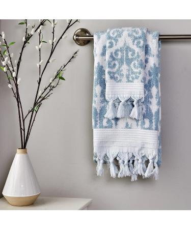SKL Home Mirage Fringe Turkish Cotton Hand Towel Set - Aqua (Set of 2) - Buy Online on GoSupps.com