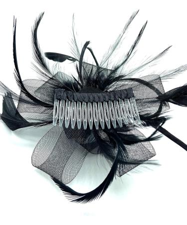 Looped Feather Comb Fascinator for Women Ladies Day Races Ascot Weddings Hair Piece (Black) Black L - Buy Online on GoSupps.com