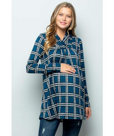 High Neck Maternity Knit Sweater - Long Sleeve Tunic Pullover Top (S Teal/Blk) - Made in USA - Buy Online on GoSupps.com
