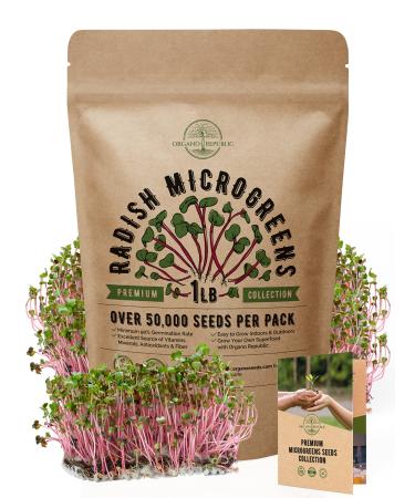 Radish Sprouting & Microgreens Seeds - Non-GMO, Heirloom Sprout Seeds Kit in Bulk 1lb Resealable Bag for Planting & Growing Microgreens in Soil, Coconut Coir, Garden, Aerogarden & Hydroponic System. Radish Microgreen Seeds