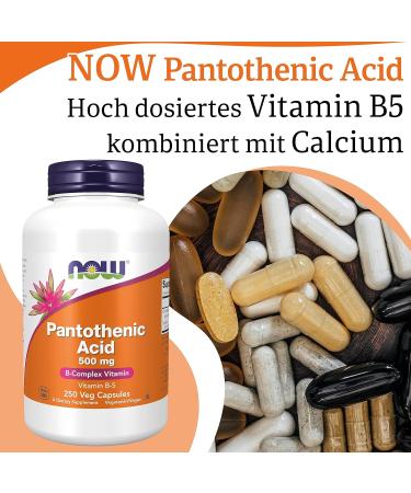 Now Foods Pantothenic Acid 500 mg - High Dose Vitamin B5 250 Vegan Capsules Gluten-Free & Soy-Free Laboratory Tested - International Shipping Available - Buy Online on GoSupps.com
