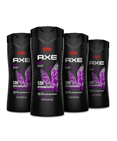 AXE Body Wash 4 Count 12h Refreshing Scent Excite Crisp Coconut & Black Pepper Men's Body Wash with 100% Plant-Based Moisturizers 16 oz 16 Ounce (Pack of 4)