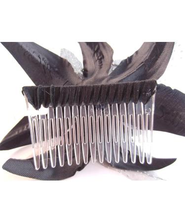 Feather and Flower Hair comb slide Fascinator with Glittery Spotty net Bridal Wedding Races Prom (Black) by Inca - Buy Online on GoSupps.com