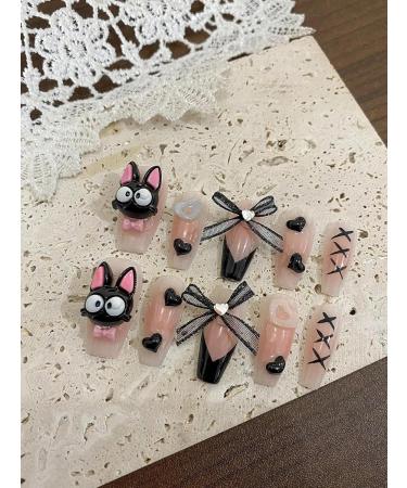 10pcs Sweet Cat Press on Nails Cute Cat Fake Nails Long Coffin Nails Spring Trendy Reusable Nails Cat Eye Nails Handmade Press-on Nails Fake Nails For Women Girl - Buy Online on GoSupps.com