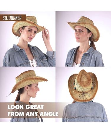 SoJourner Cowboy Cowgirl Hat - Western Style | Adjustable Wide Brim with Turquoise Beads | Men & Women's Western Hats - Buy Online on GoSupps.com