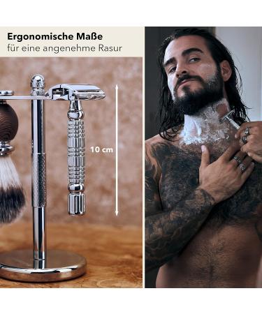 St rtebekker Premium Handmade Leather Razor Set | Travel Razor with 10 Blades & Mirror | Vintage Silver-Black Wet Razor - Buy Online on GoSupps.com