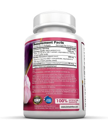 BRI Nutrition Odorless Garlic Softgels - 1000mg Pure Allium Sativum Supplement - Maximum Strength - 60 Day Supply - 120 Count - Buy Online on GoSupps.com