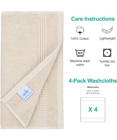East'N Blue Lara Turkish Cotton Washcloths - Quick Dry, Extra Soft & Absorbent - 4 Pack Set (Beige) - Buy Online on GoSupps.com