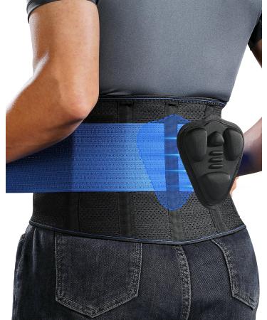 Fitomo Lower Back Support for Men Women with 3D Lumbar Pad & 5 Flexible Supports Ultra-thin Mesh Fabric Back Brace for Lower Back Pain Relief Posture Work Heavy Lifting Sciatica Herniated Disc Blue S