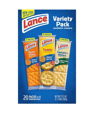 Lance Sandwich Crackers Variety Pack - 20 Individually Wrapped Packs, 6 Sandwiches Each (3 Flavors) - Buy Online on GoSupps.com