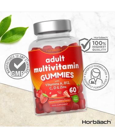 Horbaach Multivitamin Gummies for Adults | 60 Count | 14 Essential Nutrients with Vitamin A B12 C D & Zinc | Natural Strawberry Flavour - Buy Online on GoSupps.com