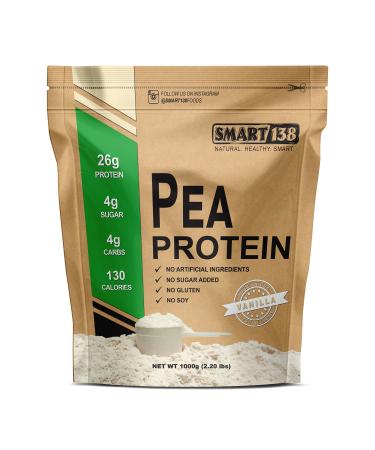 Smart138 Vanilla Pea Protein, Ultra-Fine Powder, Vegan, Gluten-Free, Soy-Free, Dairy-Free, Non-GMO, USA/Canada, Keto (Low Carb), Natural BCAAs (1000g / 2.2lbs, Vanilla) 2.2 Pound (Pack of 1) Vanilla