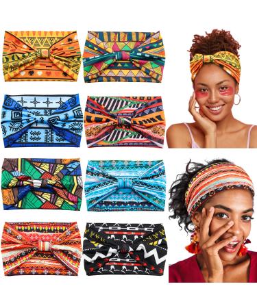 Yeshan African Headbands for Women Wide Boho Headbands for Women s Hair Knotted Non Slip Turban African Headwraps Sport Yoga Workout Stretchy Bandeau Hair bands Pack of 8 No13(boho colors 8 pcs)