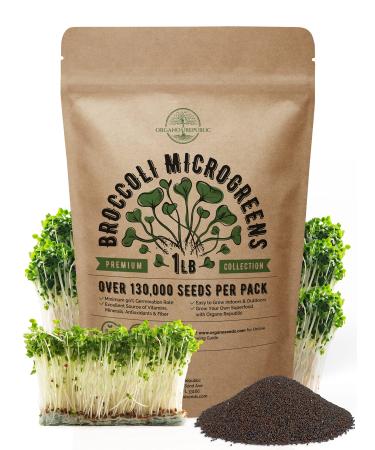 Broccoli Sprouting & Microgreens Seeds - Non-GMO, Heirloom Sprout Seeds Kit in Bulk 1lb Resealable Bag for Planting & Growing Microgreens in Soil, Coconut Coir, Garden, Aerogarden & Hydroponic System. Broccoli Microgreen S