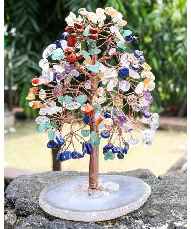 7 Chakra Tree of Life Agate Base - Handmade Gemstone Tree for Positive Energy, Feng Shui Decor, Money Tree Bonsai, Healing Crystals - Spiritual Gift - Buy Online on GoSupps.com