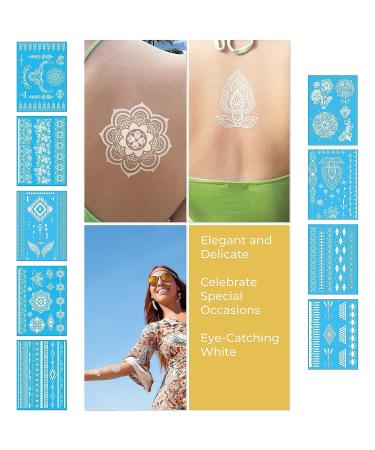 White Lace Temporary Tattoos - 9 Sheets Bride Wedding Designs for Women Teens Girls - Realistic Waterproof Transfer Stickers - 100+ Flash Jewelry Tattoos - Buy Online on GoSupps.com