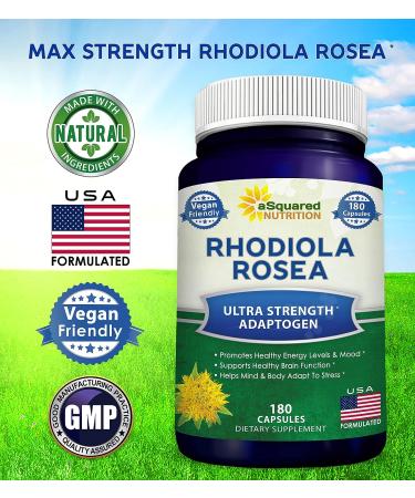Rhodiola Rosea 1000mg Supplement - 180 Vegan Capsules for Energy, Brain Function & Stress Relief - Max Strength Rhodiola Root Extract Pills - Golden Root Herb Powder for Men & Women - Buy Online on GoSupps.com