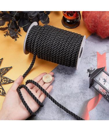 PandaHall 8mm 3 Braided Cord Trim - 20 Yards Black Nylon Twisted Silk Rope for Decor, Curtain Tiebacks, Upholstery - Shiny Viscose Cording - Buy Online on GoSupps.com