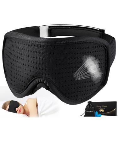 MUSICOZY Sleep Eye Mask for Men Women Breathable Blocking Light Night Sleeping Mask for Side Sleepers Sleeping 3D Contoured Memory Foam Sleeping Eye Mask for Insomnia meditaion Travel Black