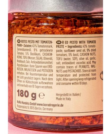 KoRo Vegan Pesto Rosso 6 x 180g - Tofu & Dried Tomatoes - Ideal for Italian Pasta - Buy Internationally - Buy Online on GoSupps.com