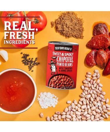 SERIOUS Bean Co Sweet & Smoky Chipotle Pinto Beans - Vegan, Adobo Spices, Ready to Serve - 6 Pack (15.75 oz) - Buy Online on GoSupps.com
