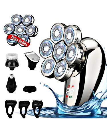 BaraZ Head Shavers for Bald Men Anti-Pinch Electric Razor for Men 7D Electric Shaver for Man 6-in-1 Men's Grooming Kit with Beard Nose Hair Trimmer Hair Clippers Wet and Dry Skull Shaver
