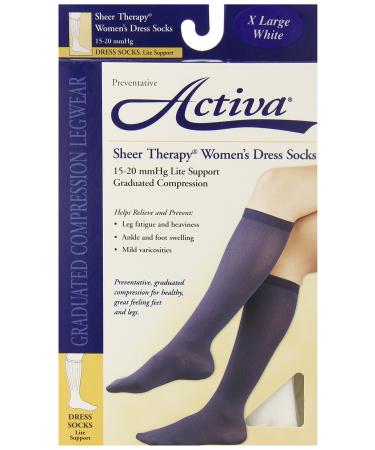 Activa 15-20 mmHg Sheer Therapy Women's Socks, White, X-Large