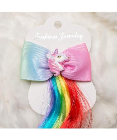 6 Colors Princess Unicorn Hair Bow Clip Extensions for Kids - Set of 6 Unicorn Ponytail Bows - 14 Inch - Buy Online on GoSupps.com
